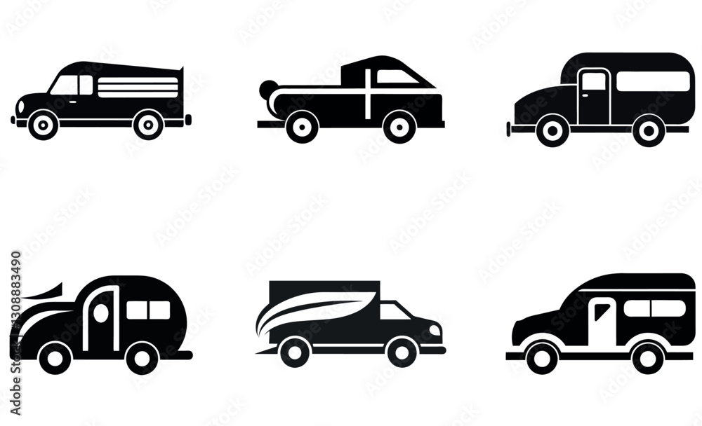 Simple Black and White Vector Illustration of Various Vehicles set design Simple Black and White Vector Illustration of Various Vehicles set design
