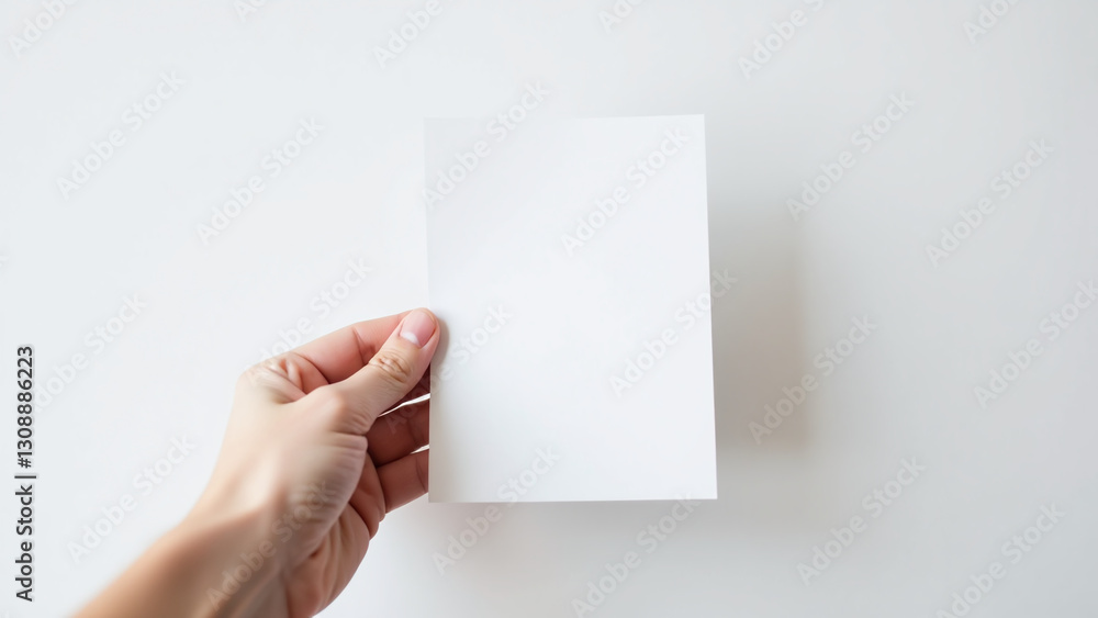 Obraz premium person holds small paper white backgroundout flyer