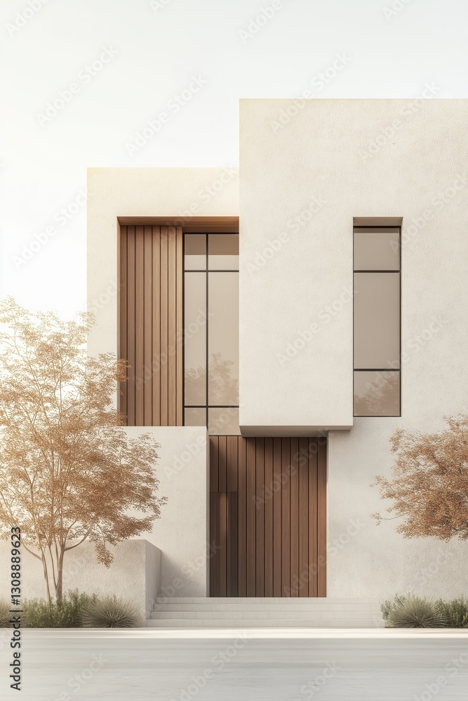 A white house with a brown door and a window A white house with a brown door and a window