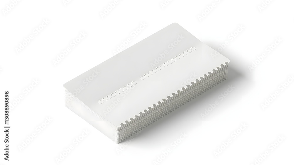 White rectangular object with textured edges placed on a clean surface, highlighting minimalism White rectangular object with textured edges placed on a clean surface, highlighting minimalism