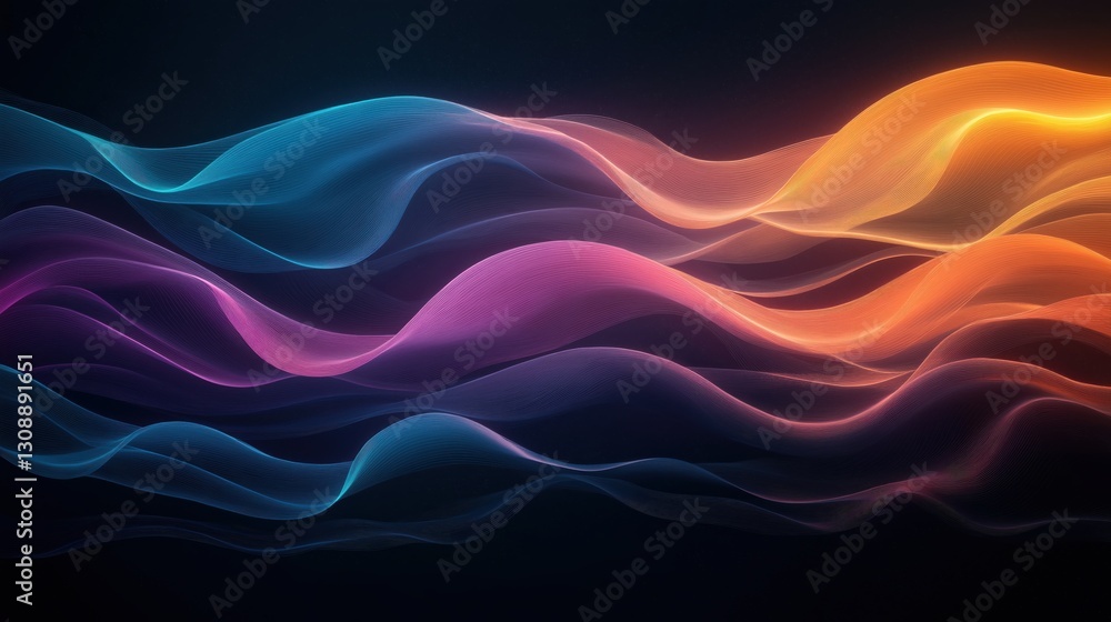 A colorful wave of light that is purple, blue, orange, and yellow A colorful wave of light that is purple, blue, orange, and yellow