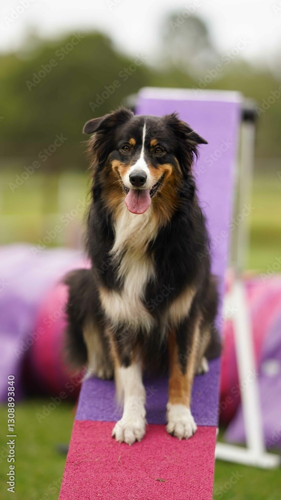 Black Tri Australian Shepherd smiling at the camera Black Tri Australian Shepherd smiling at the camera
