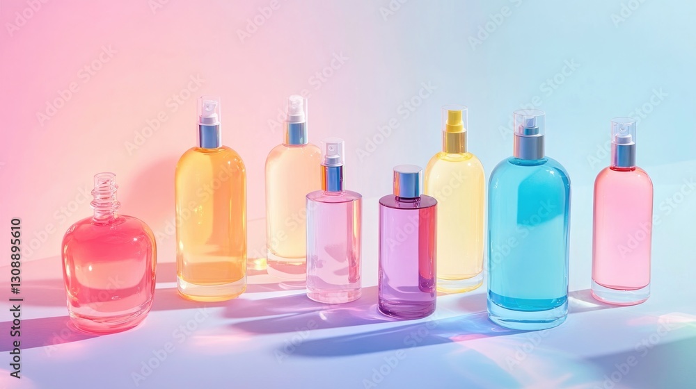 Display of diverse colored glass bottles in a beautiful arrangement Display of diverse colored glass bottles in a beautiful arrangement