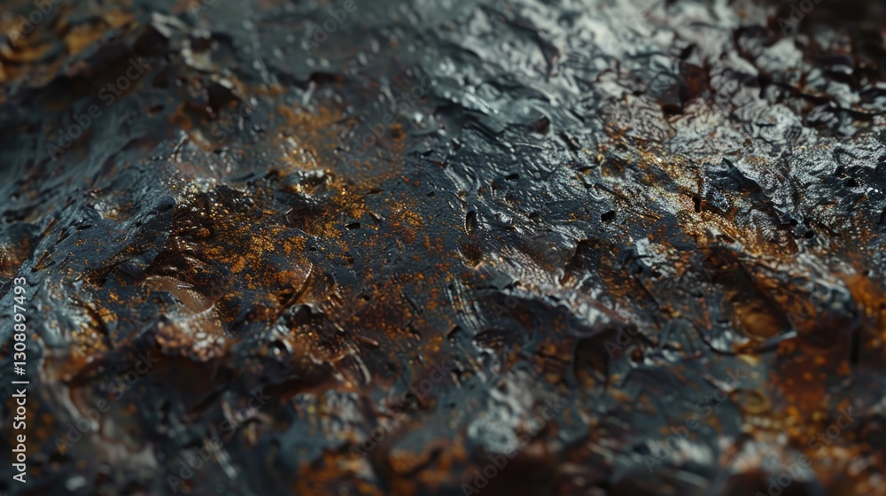 A Close Up Image Shows Dark Textured Rocky Surface A Close Up Image Shows Dark Textured Rocky Surface