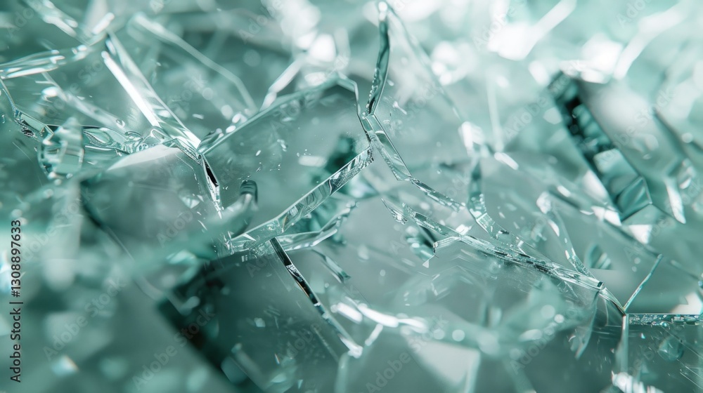 Shattered Pieces Of Clear Glass Displayed Close Up Together Shattered Pieces Of Clear Glass Displayed Close Up Together