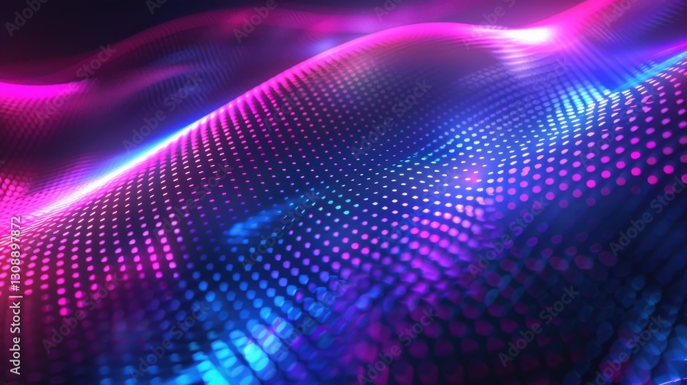 An abstract visualization of illuminated dots in a wave formation An abstract visualization of illuminated dots in a wave formation