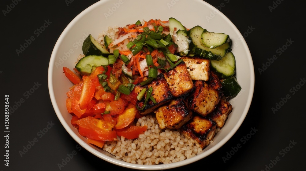 A bowl of food with vegetables and meat A bowl of food with vegetables and meat