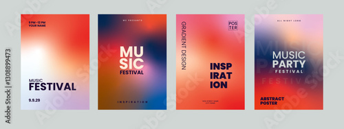 Music poster design with vibrant red & blue gradient backgrounds set