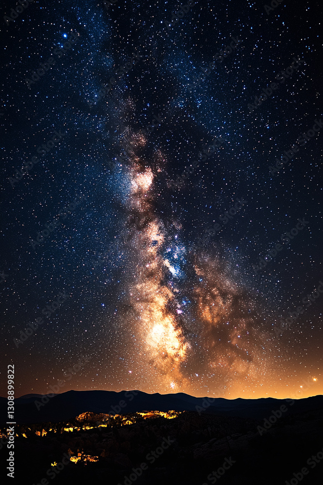Ethereal Majesty: The Milky Way Shines Above a Distant Mountainscape Ethereal Majesty: The Milky Way Shines Above a Distant Mountainscape