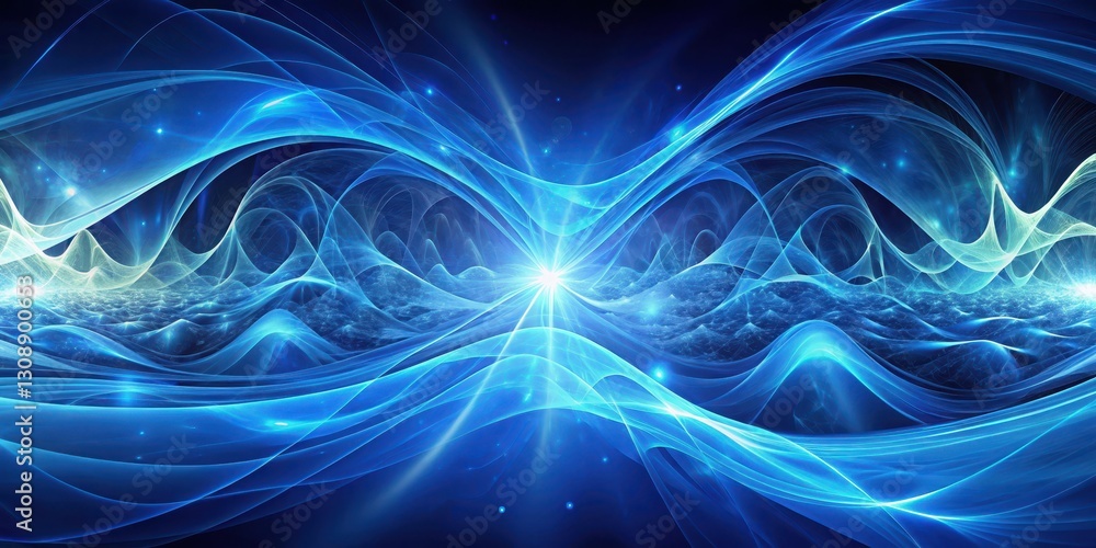 Fototapeta premium Hypnotic fractal blue plasma waves cascade into a futuristic background, evoking an otherworldly sense of depth and dimensionality , background, fractals