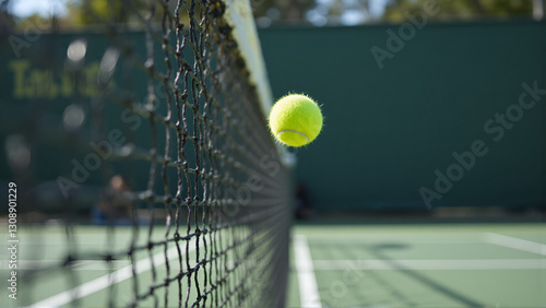 Tennis Ball Positioned Near Professional Court Net