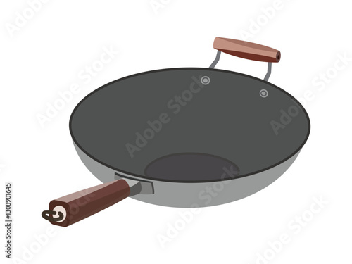 A black and silver pan with a wooden handle