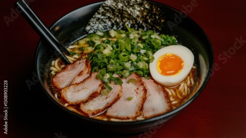 Wallpaper Mural A bowl of ramen with meat, egg, and green onions Torontodigital.ca