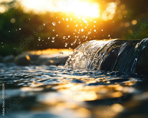A close-up shot of a small stream of water flowing gently