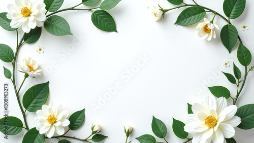 Wallpaper Mural white background frames green leaves surrounding delicate floral patterns beautiful wall Torontodigital.ca