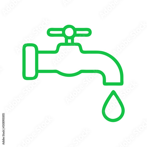A detailed vector graphic of a faucet with water droplets, emphasizing the importance of water conservation in daily life and the need for sustainable water management practices.