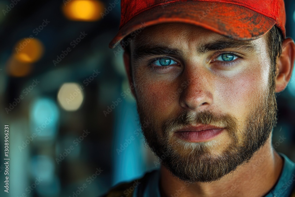 A close-up shot of a person wearing a hat, suitable for use in a variety of contexts A close-up shot of a person wearing a hat, suitable for use in a variety of contexts