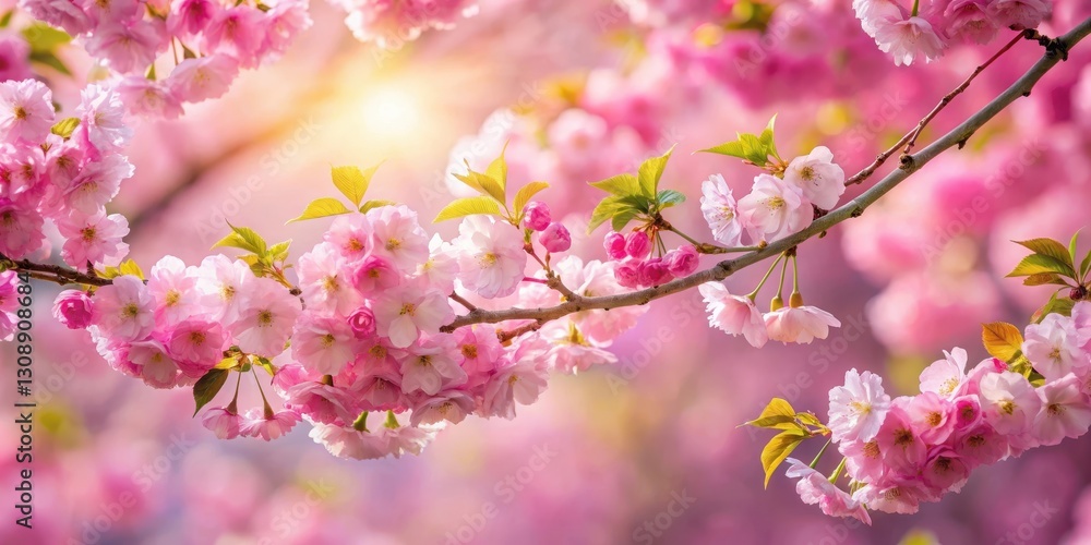 Naklejka premium Delicate pink petals unfurl from a vibrant branch