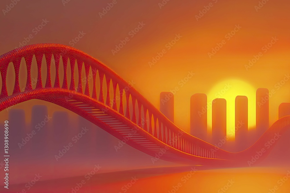 Obraz premium A futuristic city skyline made of DNA strands, representing genetic variation studies and advancements in human biology.