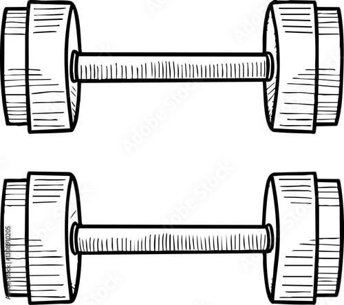 A simple illustration of a pair of dumbbells, often used for strength training and fitness exercises.