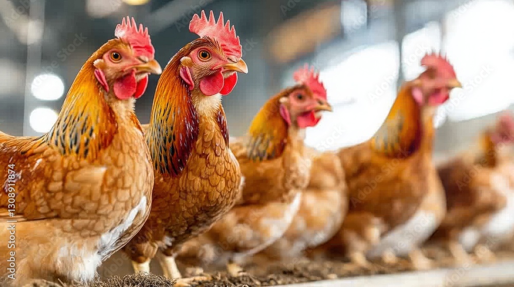 Fototapeta premium Brown Chickens in a Coop.