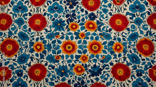 seamless pattern with red and blue flowers