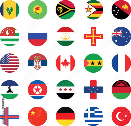 National flags in circle shape. National flags set. World flags. Flags of countries