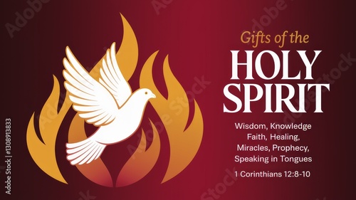 Gifts of the Holy Spirit: Radiant Dove and Flames Illustration Generative AI