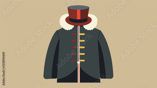 A furlined coat and tall fur hat reminiscent of Russian Cossack soldiers from the 19th century.. Vector illustration