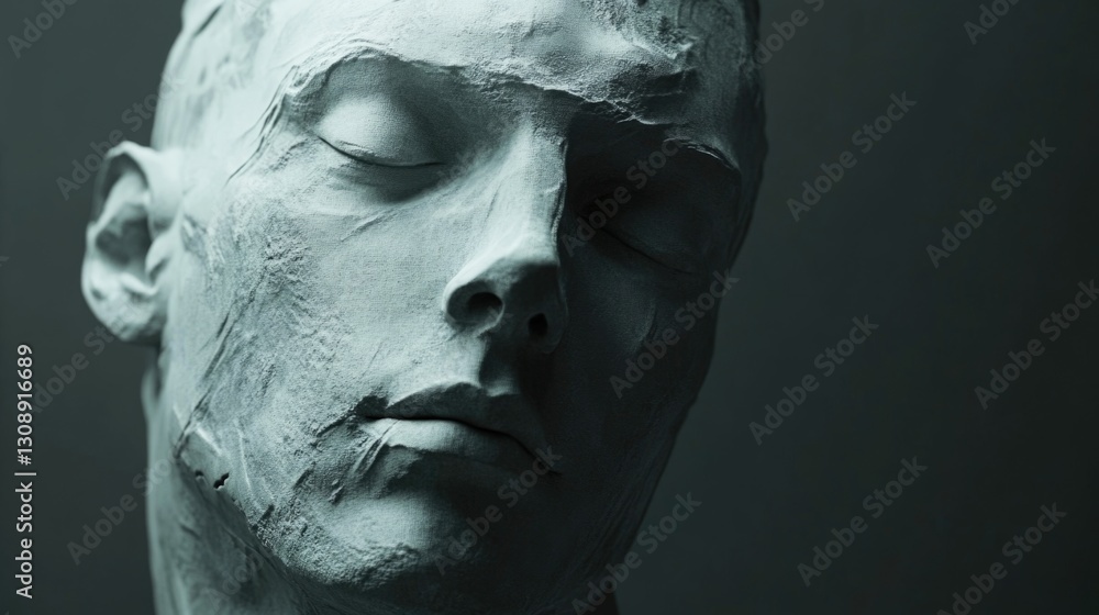A detailed view of a figurine depicting a human face, suitable for use in art or design projects A detailed view of a figurine depicting a human face, suitable for use in art or design projects