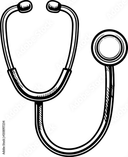 A simple illustration of a stethoscope, a common medical instrument used for listening to internal sounds in patients.