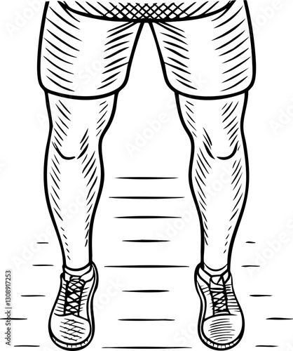 A sketch of a pair of athletic legs in shorts and sneakers, demonstrating fitness and movement, ideal for sports or exercise themes.