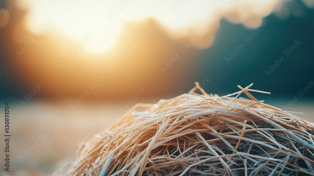 Golden haystack illuminated by warm sunset light. Rural agriculture and countryside lifestyle Golden haystack illuminated by warm sunset light. Rural agriculture and countryside lifestyle
