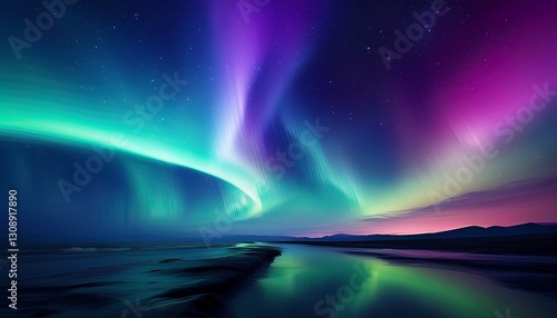 Wallpaper Mural Aurora Borealis gradient. Cosmic greens, purples, deep blues blend.  Mystical, ethereal light show.  Magical, awe-inspiring sky.

 Torontodigital.ca