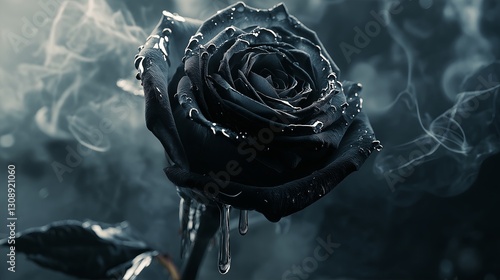 Fototapeta Naklejka Na Ścianę i Meble -  Smoky wisps curling around a dripping black rose