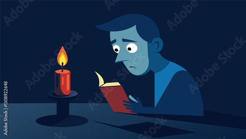 The flickering light of a candle casting shadows on the Stoic readers face deep in thought.. Vector illustration