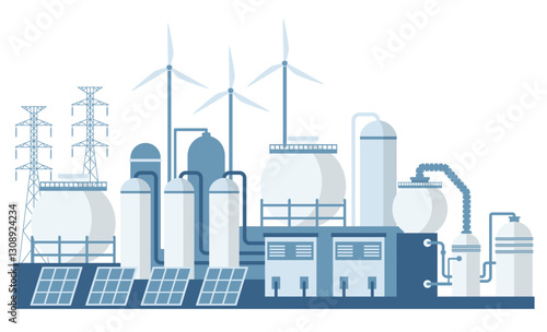 Green Hydrogen H2 Production from Renewable Energy Sources. Industrial Zone