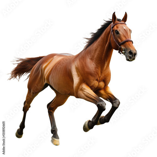 Obraz na płótnie Strong bay horse galloping with speed and grace isolated on white background w salonie