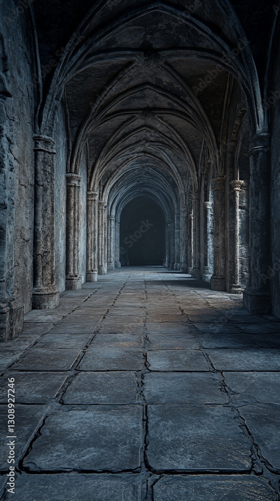 Obraz premium Gothic Cathedral Corridor at Dusk