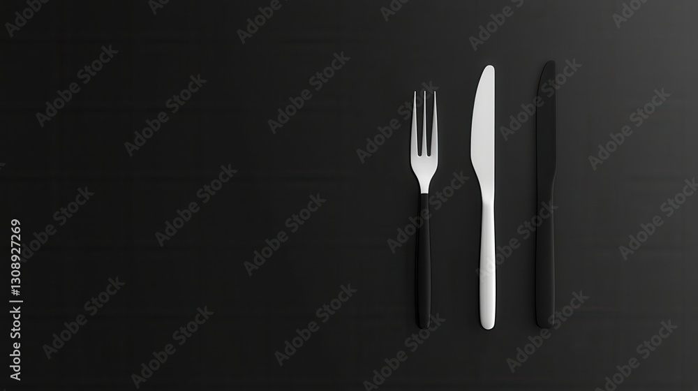 Minimalist cutlery logo featuring a knife and fork silhouette in an elegant modern design on a dark background Minimalist cutlery logo featuring a knife and fork silhouette in an elegant modern design on a dark background