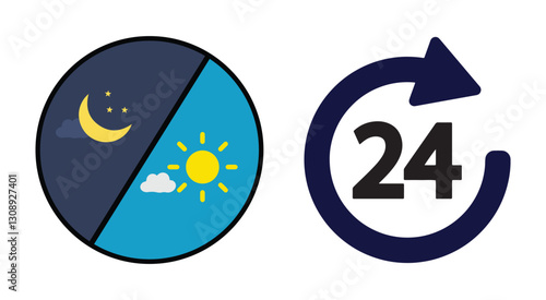24/7 Availability Sign with Day and Night Symbol