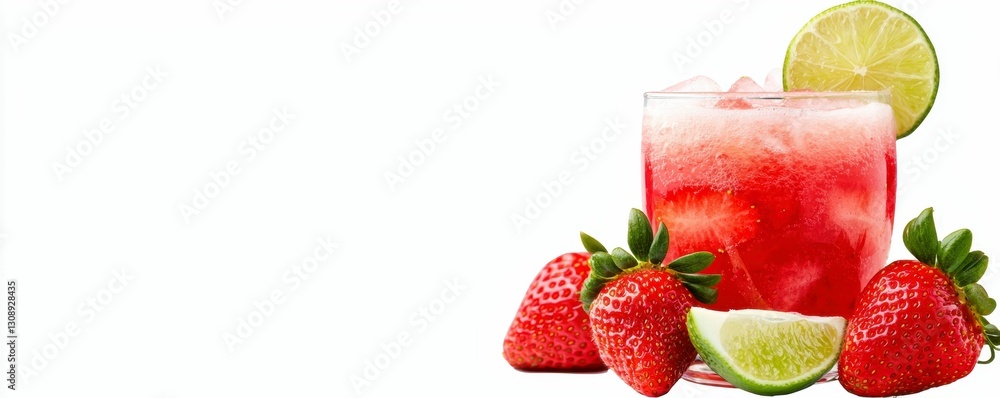 Refreshing Strawberry Cocktail with Lime Garnish for Summertime Relaxation and Fruity Indulgence Refreshing Strawberry Cocktail with Lime Garnish for Summertime Relaxation and Fruity Indulgence
