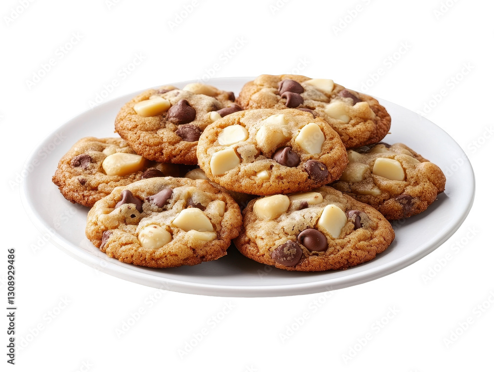 Isolated Plate of Chocolate Chip and Macadamia Nut Cookies Isolated Plate of Chocolate Chip and Macadamia Nut Cookies