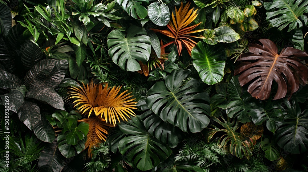 Naklejka premium Lush Tropical Leaves Wall Texture Background