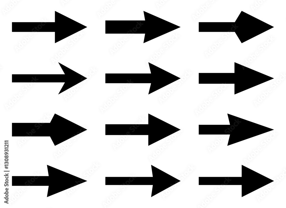 Collection of short black arrows - Black arrow icons - Set of simple vector arrows isolated on transparent background Collection of short black arrows - Black arrow icons - Set of simple vector arrows isolated on transparent background