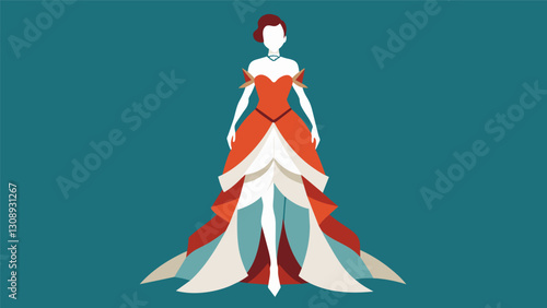 A mannequin dressed in a stunning gown made entirely from upcycled curtains and bed sheets.. Vector illustration