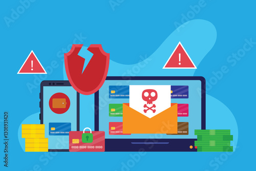 Cybercrime and Online Fraud — Hacking, Phishing, and Data Breach 2d flat vector illustrations