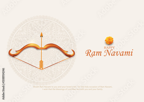 Vector illustration of Bow and Arrow of Rama in festival of India background of Ram Navami.