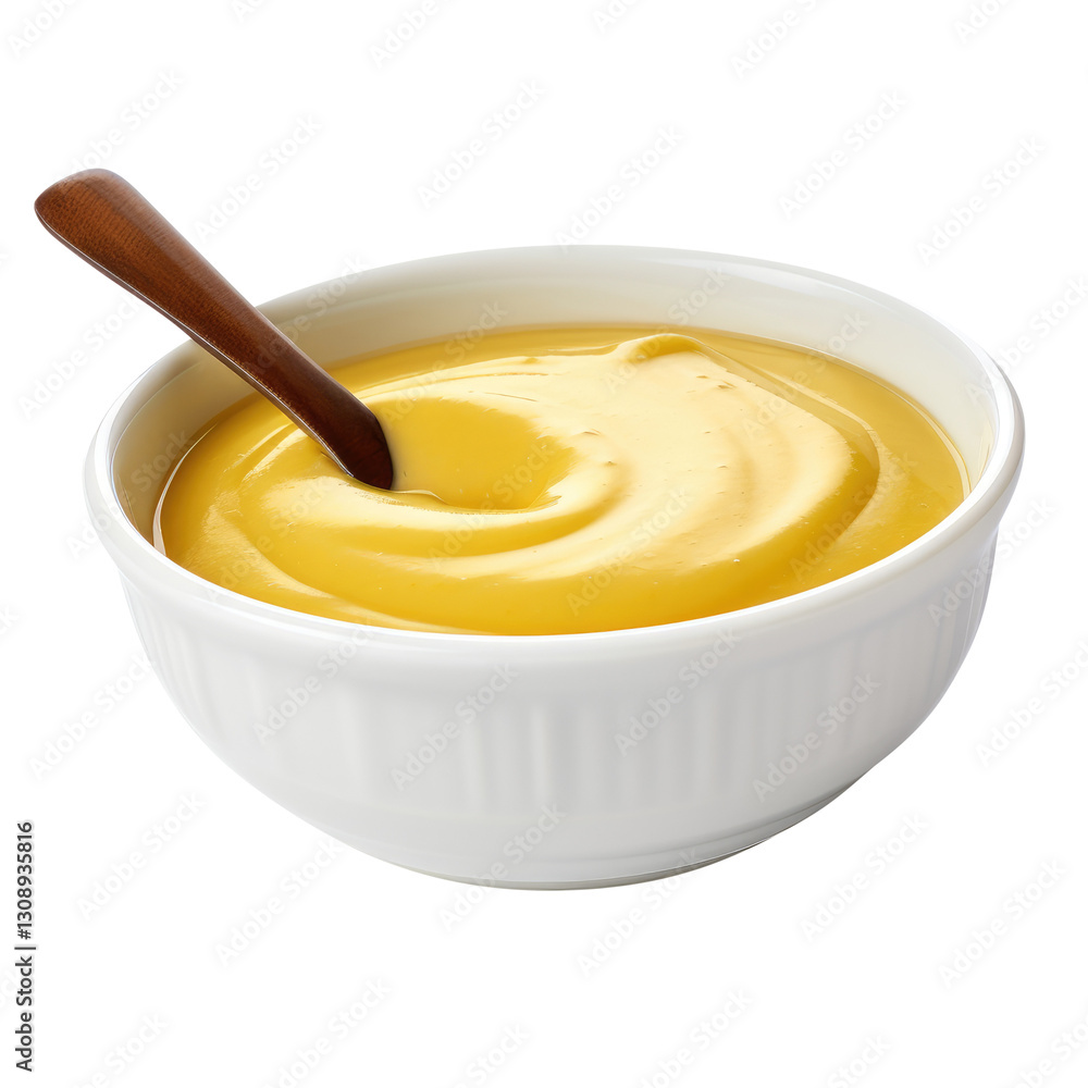 Mustard sauce in bowl isolated on transparent white background, clipping path Mustard sauce in bowl isolated on transparent white background, clipping path