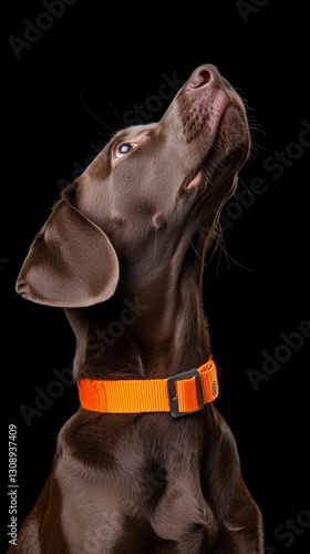 Wallpaper Mural Brown Weimaraner with Orange Collar Gazing Upward in Black Backdrop Studio Portraiture Style Torontodigital.ca